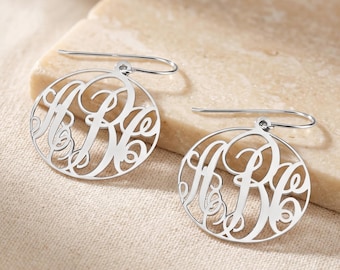 Sterling Silver Monogram Earrings - Personalized 3 Initial