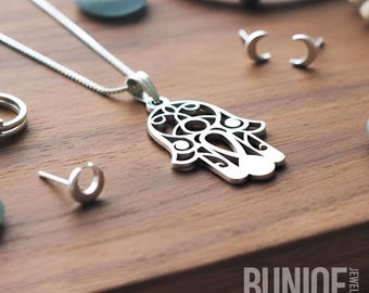 Evil Eye Hamsa Necklace, Sterling silver