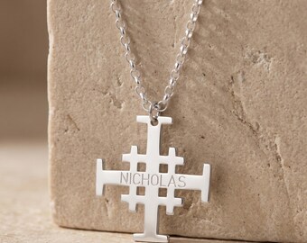 Personalized Jerusalem Cross Necklace for Men