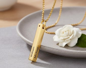 Custom Engraved 3D Bar Pendant Necklace