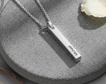 Custom Engraved 3D Bar Pendant Necklace