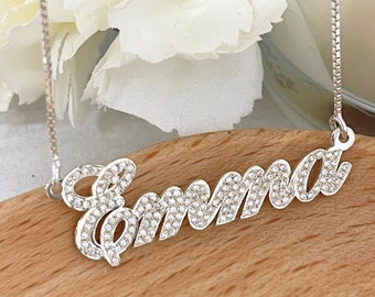 CZ Birthstone Pave Name Necklace