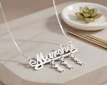 Mother Name Necklace with Little Boy and Girl Charms
