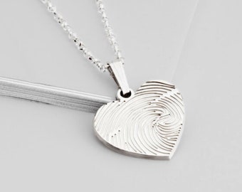 Fingerprint Heart Necklace with Custom Engraving Secret Message