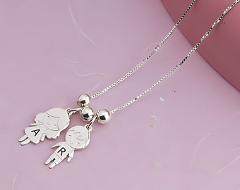 Mom Necklace with Boy and Girl Charms