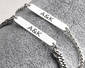 Matching Couple Bracelet Set - His and Hers Jewelry - Personalized Engraving - Bestfriends Gift for 2