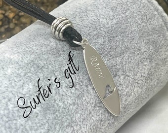 Sterling Silver Surfboard Name Necklace for Surfers - Surf Style Jewelry foy Mens and Sea lover - Personalized Wave Lovers Gift for Boy•Girl