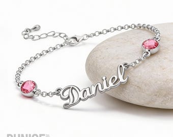 Custom Name Anklet with Two Birthstones