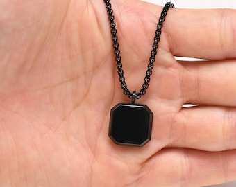 Engraved Mens Black Necklace Stainless Steel