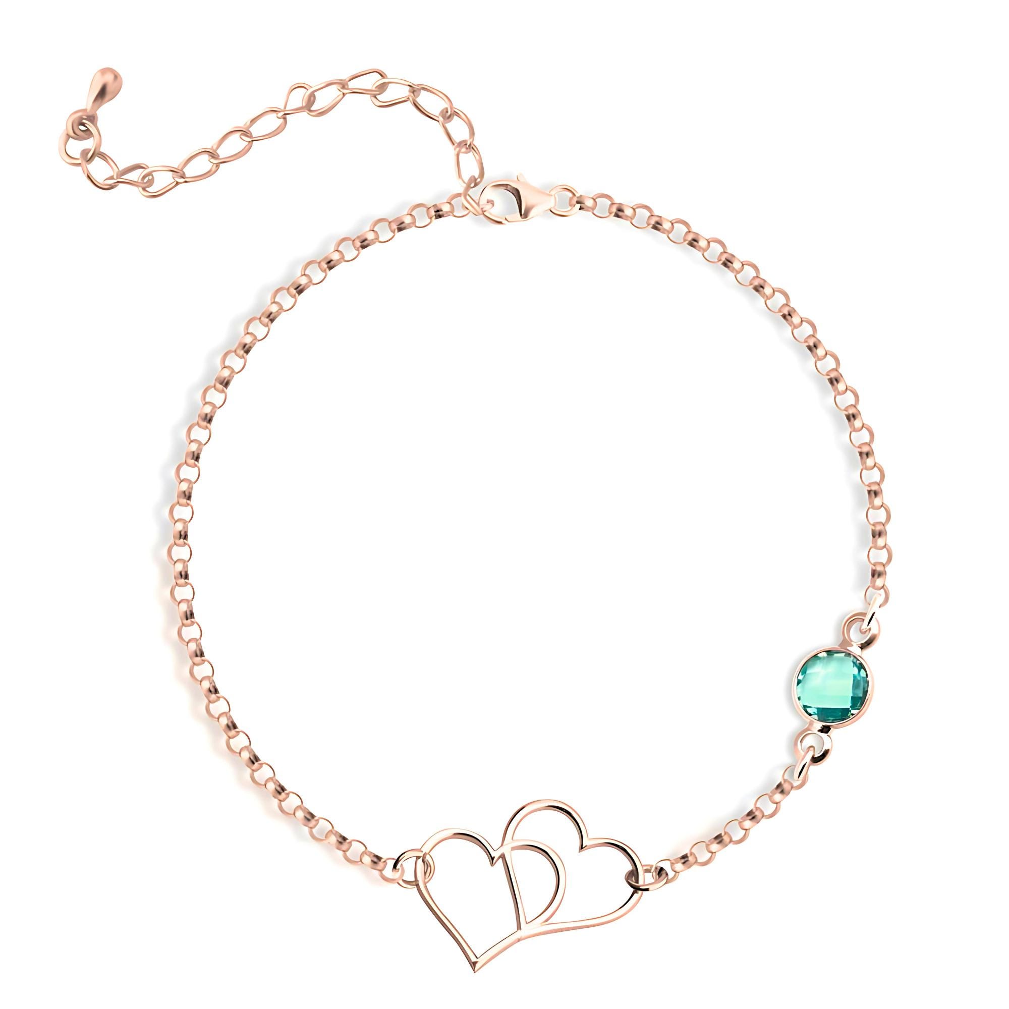 Dolce Valentina 925 Sterling Silver Anklet – Birthstone Heart Charm, 9.5” Curb Chain