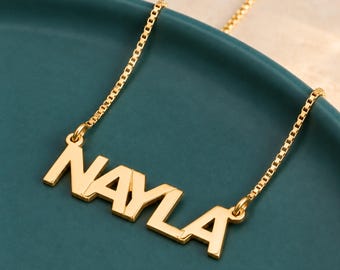 Real 14K Solid Gold Name Plate Necklace, Bold | BUNIQE