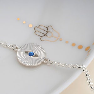 Blue Evil Eye Bracelet Sterling Silver 925 - Handmade Birthstone Jewelry - Made in Israel - Personalized Protection Gift for Women