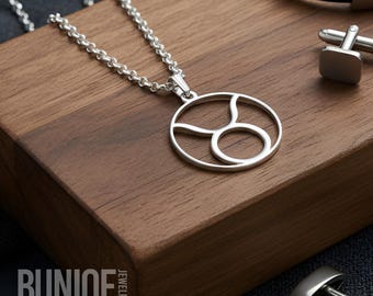 Mens Zodiac Sign Necklace, Sterling Silver