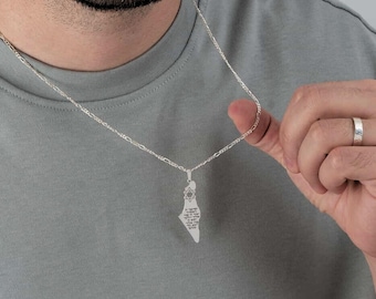 Engraved Israel Map Necklace Star of David