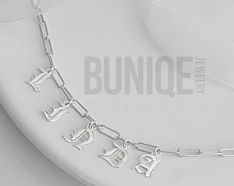 Paperclip Chain Necklace with Old English Initials