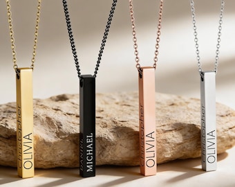 Engraved 3D Bar Necklace 4 Sides