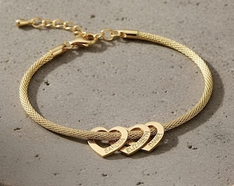 Personalized Heart Charm Bracelet, Engraved Kids’ Names