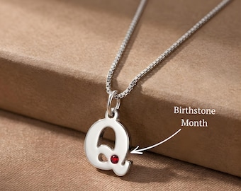 Sterling Silver Birthstone Initial Necklace