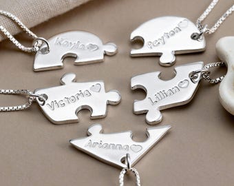Heart Puzzle Piece Necklace, Sterling Silver Set of Five