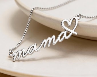 Mama Heart Necklace Sterling Silver - New Mom Jewelry