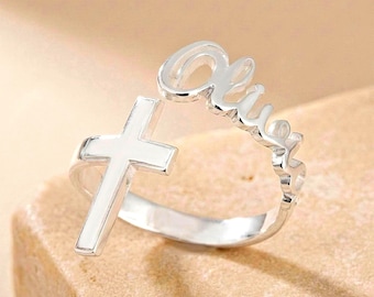 Adjustable Cross Name Ring, Sterling Silver