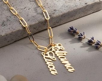 Mom Necklace with Kids Names, Paperclip Chain, Sterling Silver