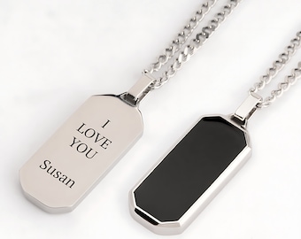 Black Dog Tag Necklace with Secret Message