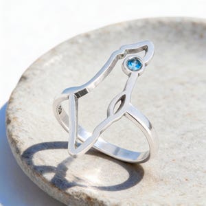 Birthstone Israel Map Ring – Sterling Silver Jewish Jewelry Gift – Handmade in Jerusalem
