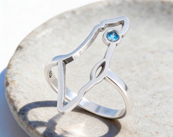 Birthstone Israel Map Ring – Sterling Silver Jewish Jewelry Gift