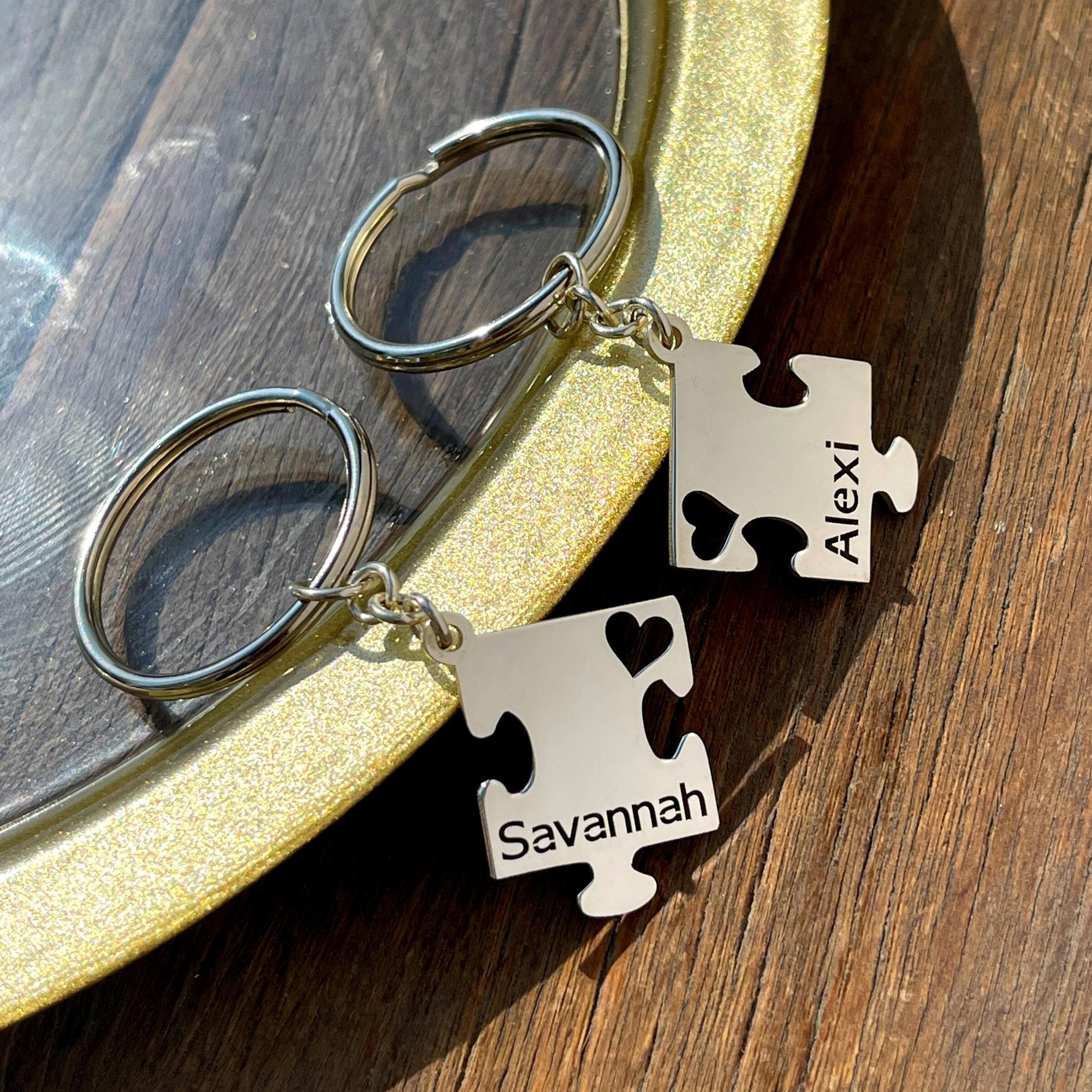 6 Pairs Engraved Silver Metal Relationship Keychains for Couples