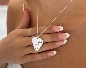 Personalized Guitar Pick Necklace - Sterling Silver, Gold, Rose Gold - Laser Engraved Rock Jewelry - Music Lovers Gift for Valentines Day