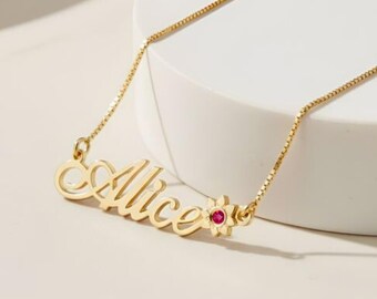 Birthstone Flower Name Necklace Sterling Silver