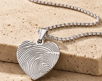 Fingerprint Heart Necklace Sterling Silver