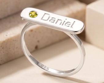 Birthstone Name Ring, Sterling Silver
