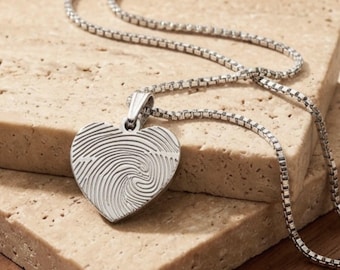 Fingerprint Heart Necklace, Sterling Silver Memorial Jewelry