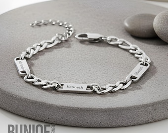 Mens Personalized Bracelet with Multiple Name Plates