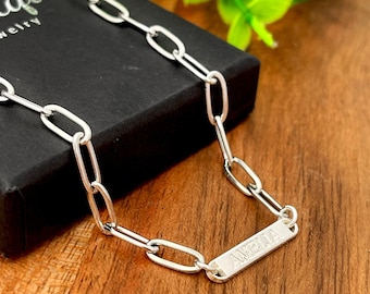 Mom Necklace Kids' Names Paperclip Chain, Sterling Silver
