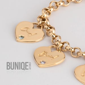 Pulsera de corazones de madre con nombres y piedras de nacimiento en plata de ley 925 - Nombres de niños grabados a medida - Regalo para el Día de la Madre para la abuela