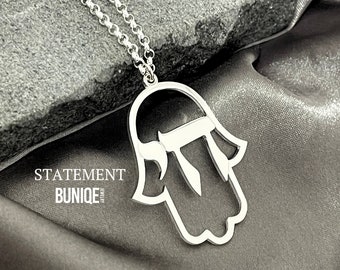 Large Hamsa Necklace Hebrew Chai Letters
