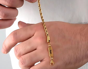 Mens Rope Bracelet Custom Engraved Tag Pendant