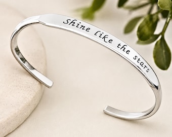 Personalized Cuff Bracelet, Sterling Silver - Custom Engraved Bangle - Gift for Men, Women