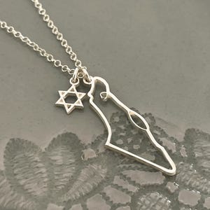 Star of David Israel Map Necklace: Sterling Silver Jewish Jewelry