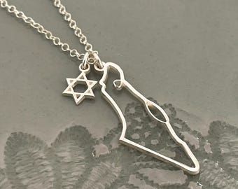 Star of David Israel Map Necklace