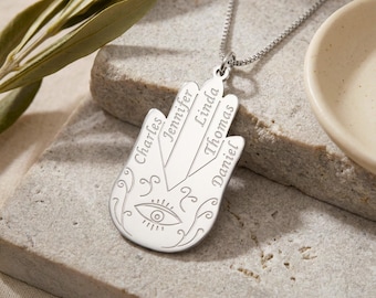 Hamsa Necklace for Mom with Kids Names