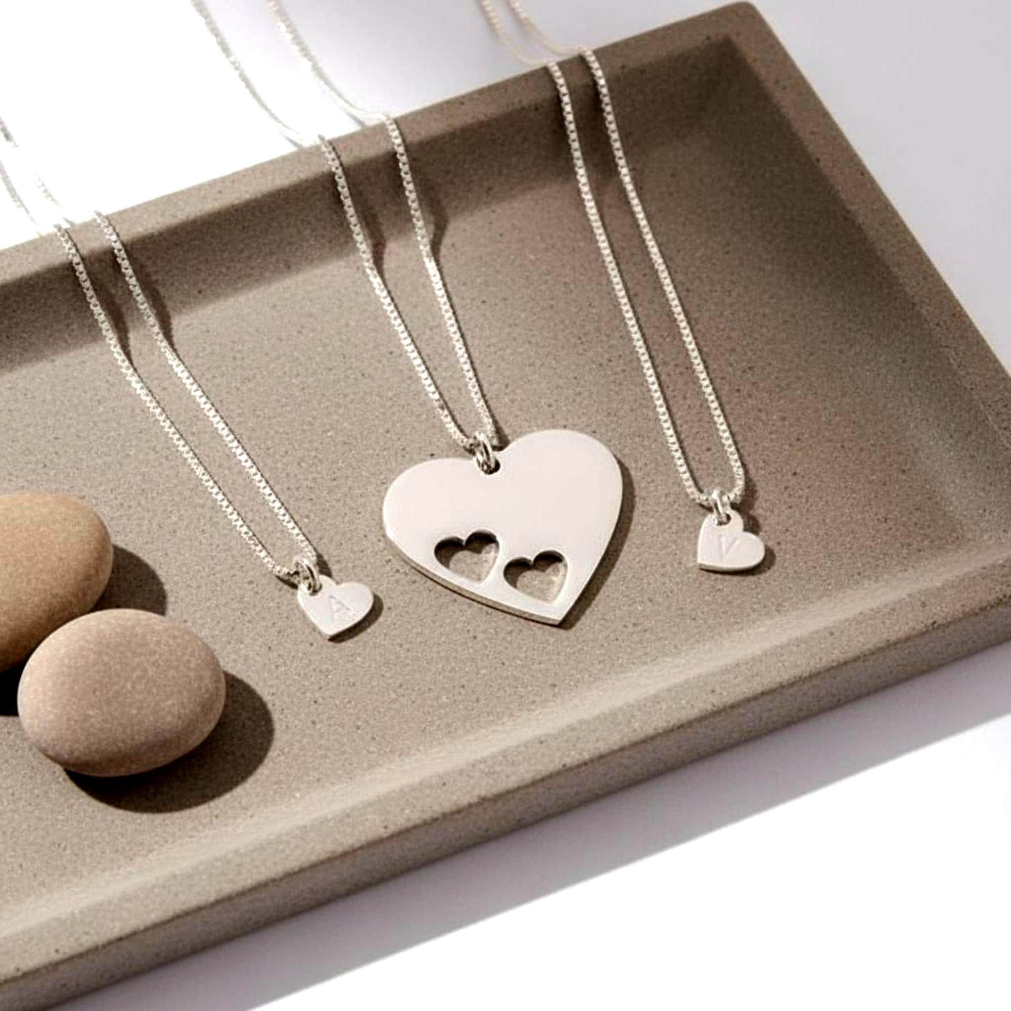 Mother Daughter Heart Puzzle Necklace Set, Sterling Silver