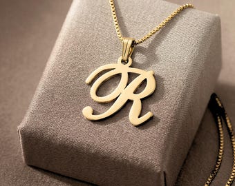 14K Solid Gold Initial Necklace