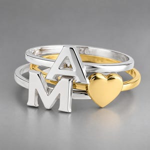 Stapelbara initialringar, Namnring i sterlingsilver, Fina stapelbara initialringar, Personliga bokstavssmycken