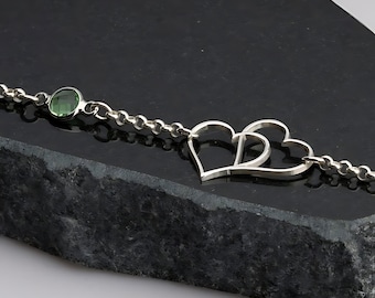 925 Silver Heart Anklet with Birthstone