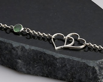Silver Heart Anklet with Birthstone