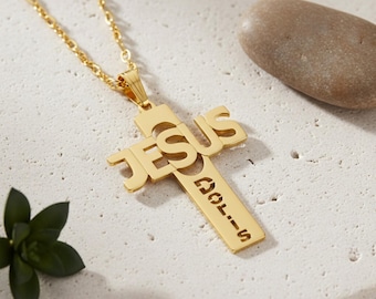 Large Cross Name Necklace - Hebrew and English